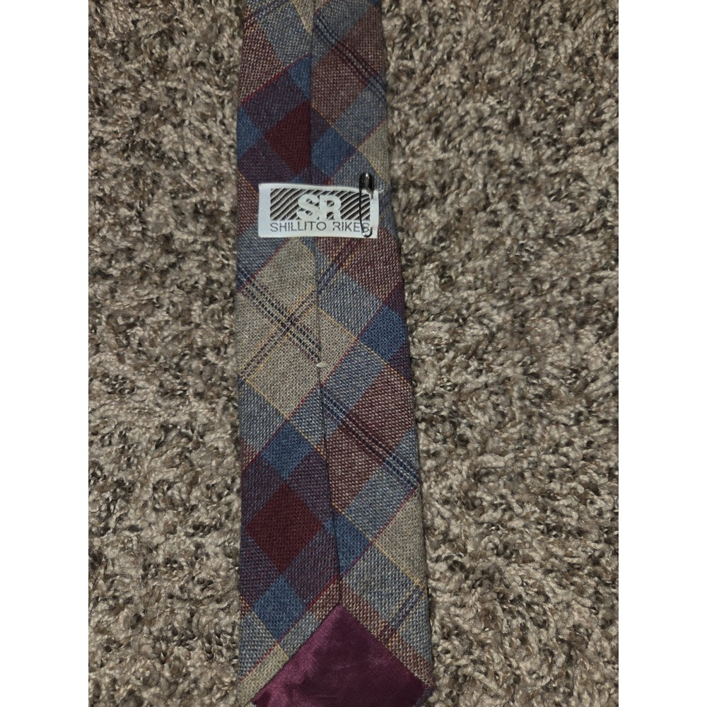 VTG WOOL Tartan Plaid Blue Red Brown TARTAN MEN'S NECK TIE - Picture 5 of 10